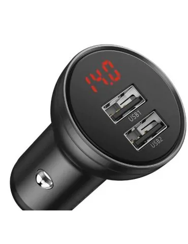 Incarcator auto baseus digital display 2 x usb output 5v/4.8a total output 24w pt. bricheta auto afisaj digital gri ccbx-0g ( Ba - Tik.ro