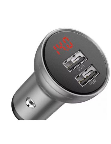 Incarcator auto baseus digital display 2 x usb output 5v/4.8a total output 24w pt. bricheta auto afisaj digital argintiu ccbx Ba - Tik.ro