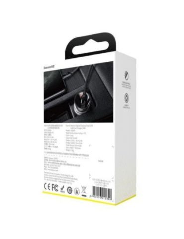 Incarcator auto baseus digital display 2 x usb output 5v/4.8a total output 24w pt. bricheta auto afisaj digital argintiu ccbx Ba