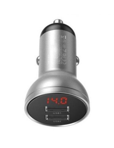 Incarcator auto baseus digital display 2 x usb output 5v/4.8a total output 24w pt. bricheta auto afisaj digital argintiu ccbx Ba
