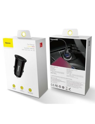 Incarcator auto baseus circular plastic quick charge 30w 2 x usb output 4.5v/5a pt. bricheta auto negru ccall-yd01 (include t Ba