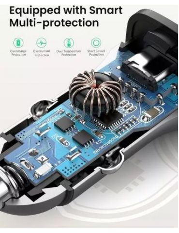 Incarcator auto ugreen cd130 1 x usb output 5v/2.4a si 1 x usb type-c output 5v/3a total output 18w pt. bricheta auto gri 307 Ug - Tik.ro