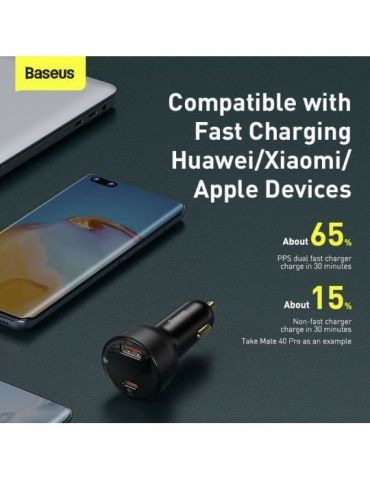 Incarcator auto baseus superme digital display pps quick charge 100w 1 x usb 5v/4.5a si 1 x usb type-c 5v/3a negru cczx-01 (i Ba