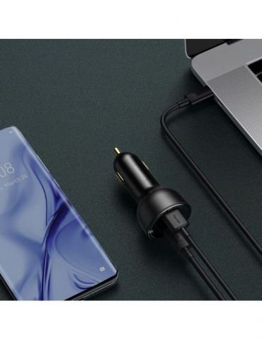 Incarcator auto baseus superme digital display pps quick charge 100w 1 x usb 5v/4.5a si 1 x usb type-c 5v/3a negru cczx-01 (i Ba