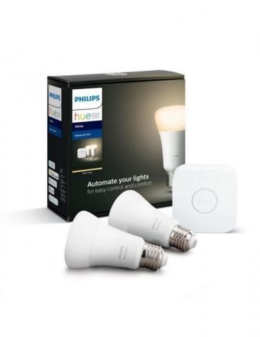 Set 2 kit smart led philips soclu e27 putere 9w forma clasic lumina alb calda alimentare 220 - 240 v 000008718696785218 (incl Ph