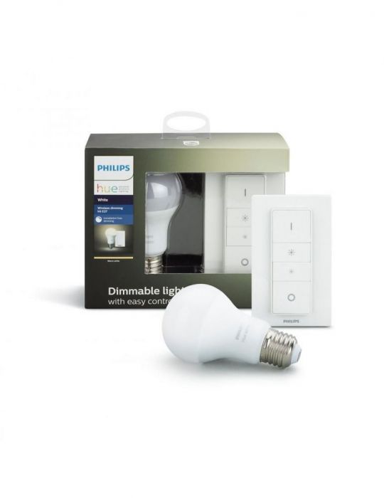 Kit smart led philips soclu e27 putere 9w forma clasic lumina alb calda alimentare 220 - 240 v 000008718696452523 (include tv Ph