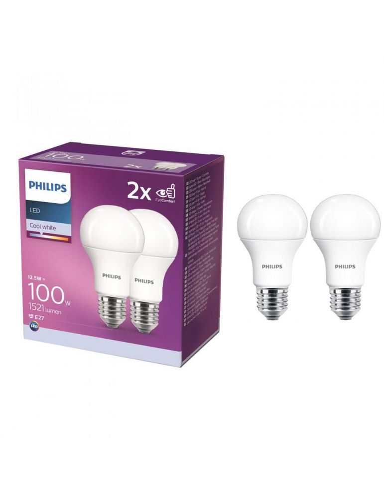 Set 2 becuri led philips soclu e27 putere 12.5w forma clasic lumina alb alimentare 220 - 240 v 000008718699726959 (include tv