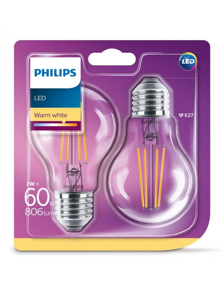 Set 2 becuri led philips soclu e27 putere 7w forma clasic lumina alb calda alimentare 220 - 240 v 000008718696768587 (include