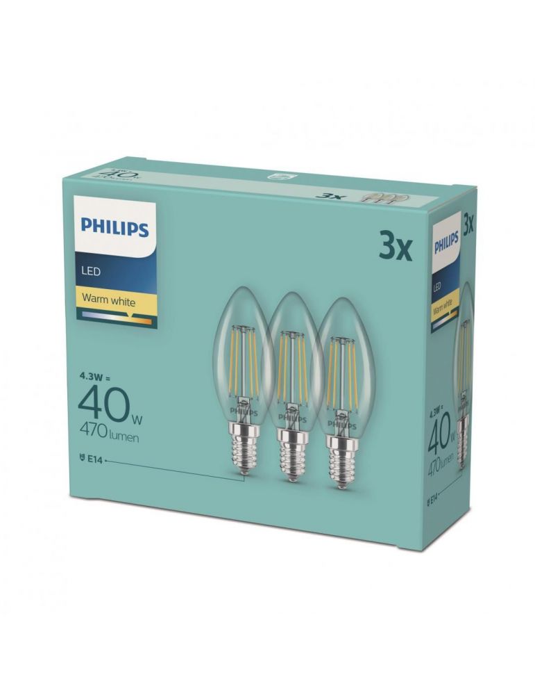 Set 3 becuri led philips soclu e14 putere 4.3w forma lumanare lumina alb calda alimentare 220 - 240 v 000008718699612337 (inc