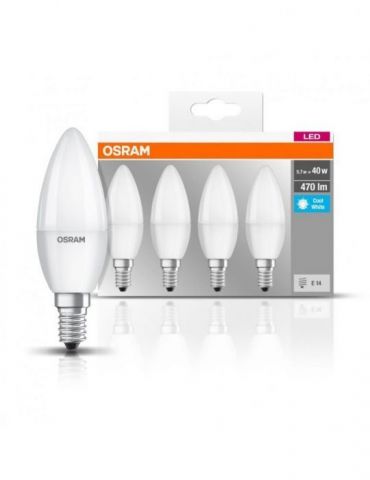 Set 4 becuri led osram soclu e14 putere 5.7w forma lumanare lumina alb alimentare 220 - 240 v 000004058075819610 (include tv  Os
