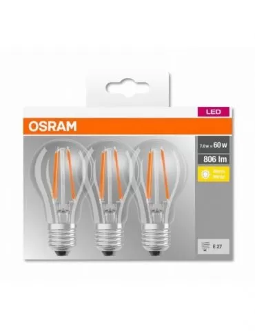 Set 3 becuri led osram soclu e27 putere 7w forma clasic lumina alb calda alimentare 220 - 240 v 000004058075819290 (include t Os - Tik.ro