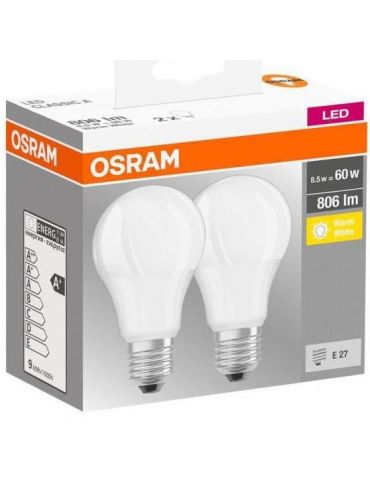 Set 2 becuri led osram soclu e27 putere 8.5w forma clasic lumina alb calda alimentare 220 - 240 v 000004058075152656 (include Os - Tik.ro