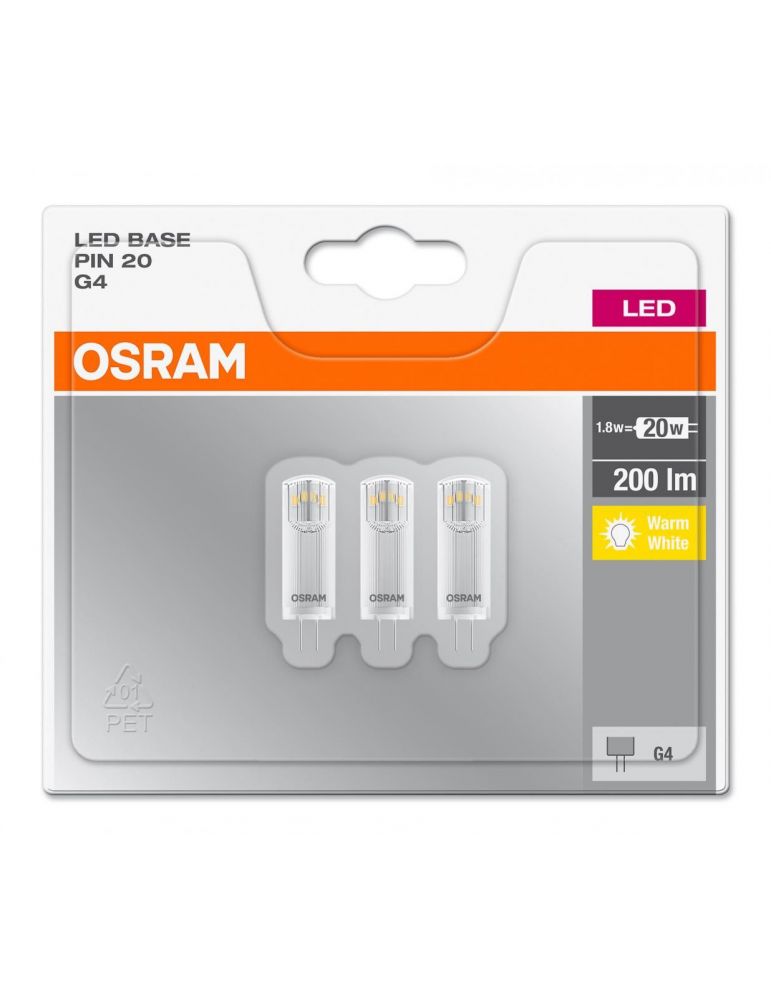 Set 3 becuri led osram soclu g4 putere 1.8w forma plat lumina alb calda alimentare 220 - 240 v 000004058075093935 (include tv