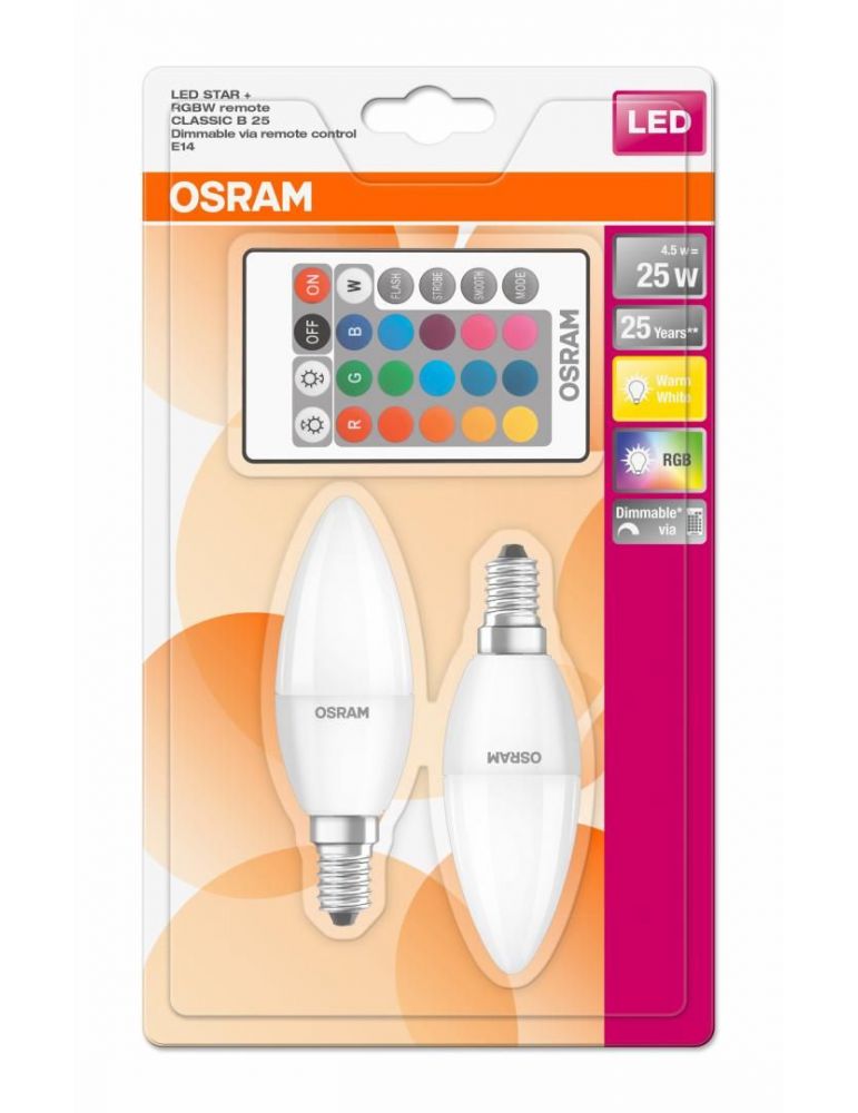 Set 2 becuri led osram soclu e14 putere 4.5w forma lumanare lumina multicolora alimentare 220 - 240 v 000004058075091757 (inc