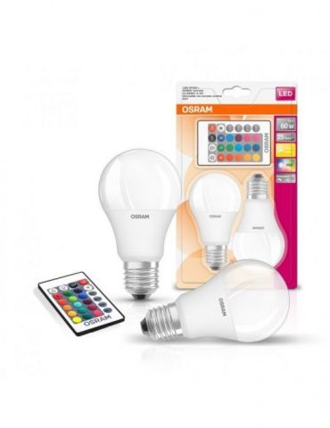 Set 2 becuri led osram soclu e27 putere 9w forma clasic lumina multicolora alimentare 220 - 240 v 000004058075091733 (include Os