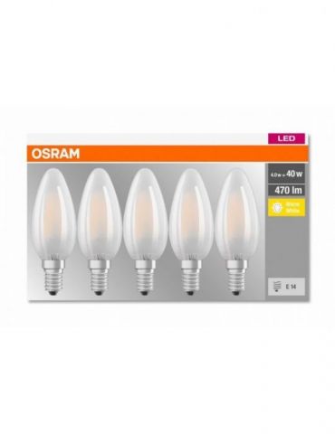 Set 5 becuri led osram soclu e14 putere 4w forma lumanare lumina alb calda alimentare 220 - 240 v 000004058075090682 (include Os - Tik.ro