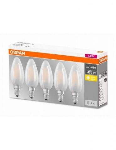 Set 5 becuri led osram soclu e14 putere 4w forma lumanare lumina alb calda alimentare 220 - 240 v 000004058075090682 (include Os