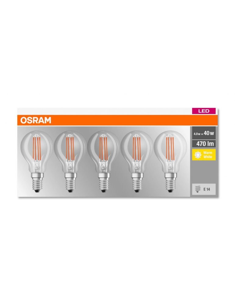 Set 5 becuri led osram soclu e14 putere 4w forma clasic lumina alb calda alimentare 220 - 240 v 000004058075090668 (include t