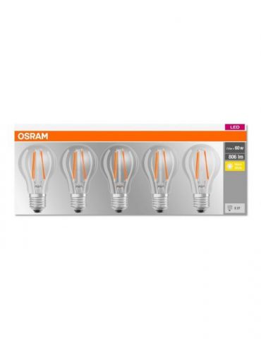 Set 5 becuri led osram soclu e27 putere 7w forma clasic lumina alb calda alimentare 220 - 240 v 000004058075090569 (include t Os - Tik.ro
