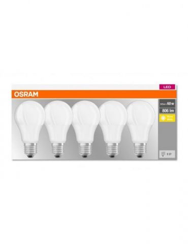 Set 5 becuri led osram soclu e27 putere 9w forma clasic lumina alb calda alimentare 220 - 240 v 000004058075090484 (include t Os - Tik.ro