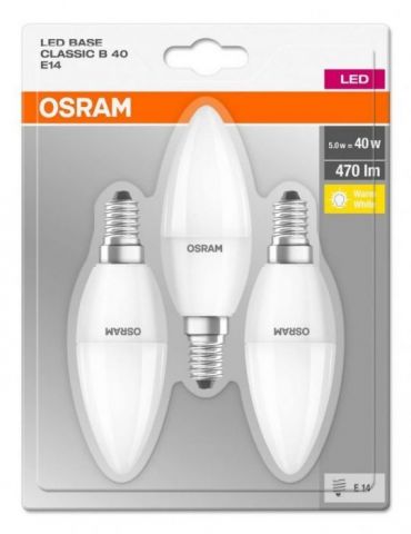 Set 3 becuri led osram soclu e14 putere 5w forma lumanare lumina alb calda alimentare 220 - 240 v 000004052899972490 (include Os - Tik.ro