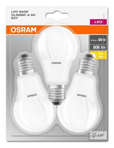 Set 3 becuri led osram soclu e27 putere 8.5w forma clasic lumina alb calda alimentare 220 - 240 v 000004052899972476 (include Os