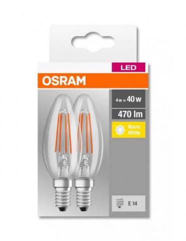 Set 2 becuri led osram soclu e14 putere 4w forma lumanare lumina alb calda alimentare 220 - 240 v 000004052899972032 (include Os - Tik.ro