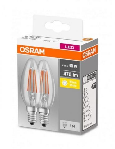 Set 2 becuri led osram soclu e14 putere 4w forma lumanare lumina alb calda alimentare 220 - 240 v 000004052899972032 (include Os