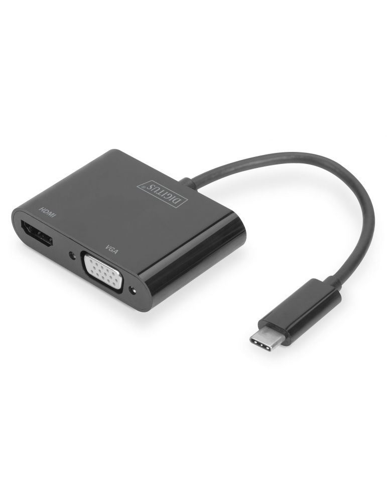 Digitus usb type c to hdmi + vga adapter 4k/30hz / full hd 1080p black da-70858