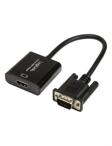 Cablu video logilink adaptor vga (t) + jack 3.5mm (t) la hdmi (m) 15cm rezolutie maxima full hd (1920 x 1080) la 60hz conecte Lo