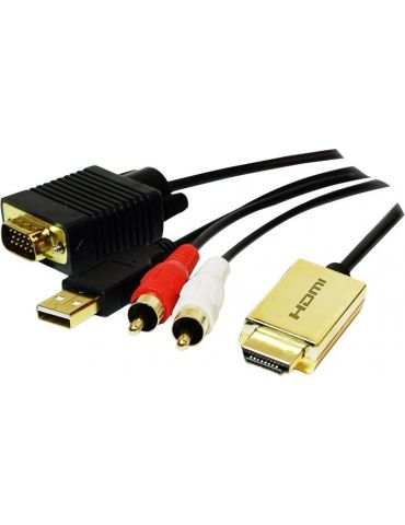 Cablu video logilink splitter hdmi (t) la vga (t) + 2 x rca (t) + usb 2.0 2m rezolutie maxima 720p negru cv0052a (include tv  Lo - Tik.ro