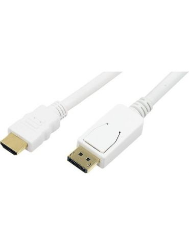 Cablu video logilink adaptor displayport (t) la hdmi (t) 2m conectori auriti full hd (1920 x 1080) la 60 hz alb cv0055 (inclu Lo - Tik.ro