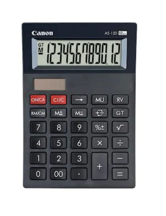 Calculator de birou canon as-120 ii ecran 12 digiti alimentare solara si baterie negru 4722c003aa (include tv 0.18lei) Canon - 1