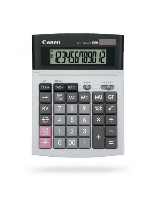 Calculator de birou canon ws-1210thb ecran 12 digiti alimentare solara si baterie display lcd functie business tax si convers Ca