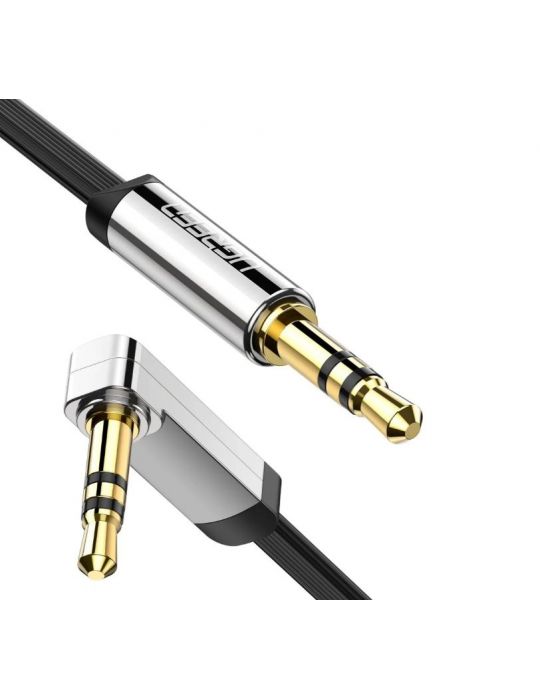 Cablu audio ugreen av119 stereo 3.5 mm jack (t) la 3.5 mm jack (t) unghi de 90 de grade la un capat 3m conectori auriti negru Ug