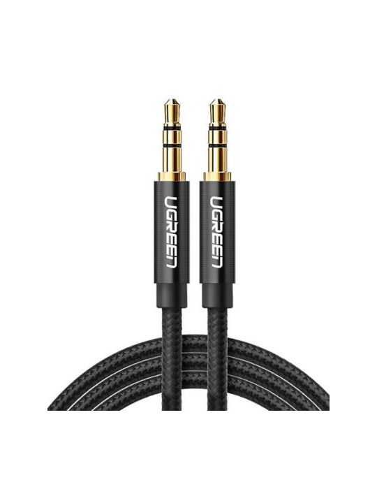 Cablu audio ugreen av112 stereo 3.5 mm jack (t) la 3.5 mm jack (t) 2m conectori auriti braided negru 50363 (include tv 0.18le Ug