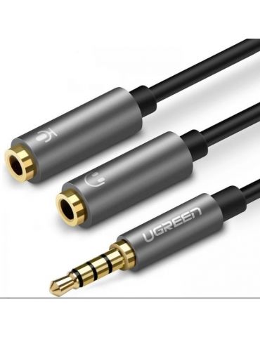 Cablu audio ugreen av141 stereo 3.5 mm jack (t) la 2 x 3.5 mm jack (m) 0.20 m conectori auriti negru 30619 (include tv 0.18le Ug - Tik.ro