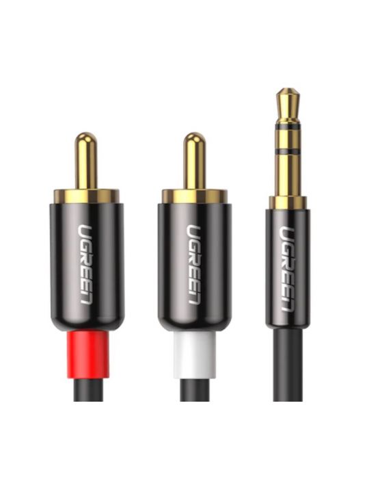 Cablu audio ugreen av116 stereo 3.5 mm jack (t) la 2 x rca (t) 3m conectori auriti negru 10590 (include tv 0.18lei) - 6957303 Ug