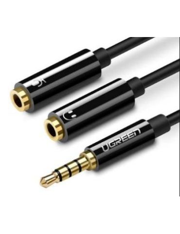 Cablu audio ugreen av141 stereo 3.5 mm jack (t) la 2 x 3.5 mm jack (m) 0.20 m conectori auriti negru 30620 (include tv 0.18le Ug - Tik.ro