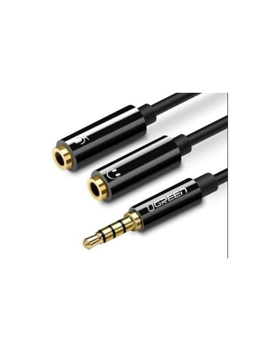 Cablu audio ugreen av141 stereo 3.5 mm jack (t) la 2 x 3.5 mm jack (m) 0.20 m conectori auriti negru 30620 (include tv 0.18le Ug