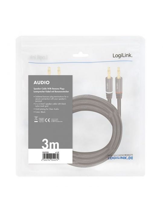 Cablu audio logilink stereo (2 x 2.5 mm jack t/t) 3m conectori auriti negru ca1210 (include tv 0.18lei) Logilink - 1