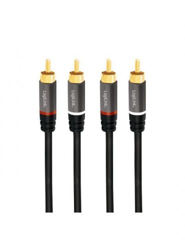 Cablu audio logilink stereo (rca t/t) 2m conectori auriti negru ca1204 (include tv 0.8lei) Logilink - 1 - Tik.ro
