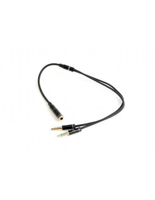 Cablu audio gembird splitter stereo (2 x 3.5 mm jack t la 1 x 3.5 mm jack m) 20cm metal negru cca-418m (include tv 0.18lei) Gemb