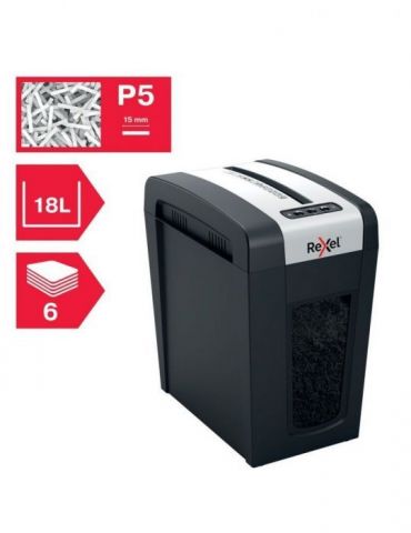 Distrugator manual documente rexel secure mc6 slim  6 coli p5 micro-cut (tip particule) cos  18 litri negru-argintiu 2020133e Re