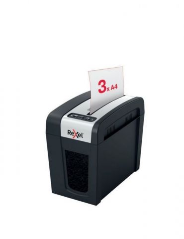 Distrugator manual documente rexel secure mc3 slim  3 coli p5 micro-cut (tip particule) cos  10 litri negru-argintiu 2020131e Re