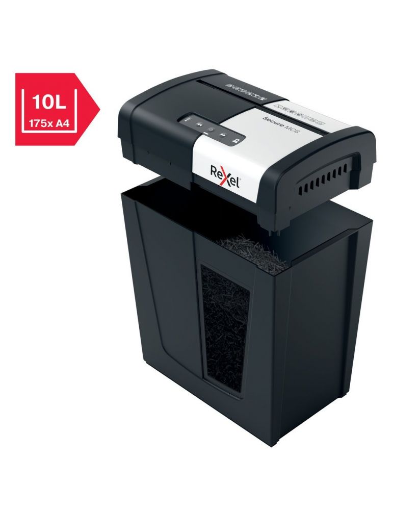 Distrugator manual documente rexel secure mc6 6 coli p5 micro-cut (tip particule) cos 18 litri negru-argintiu 2020130eu (in