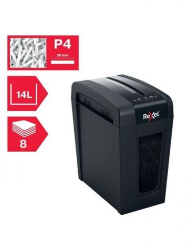 Distrugator manual documente rexel secure   x8 slim   8 coli p4 cross-cut (tip confeti) cos  14 litri negru 2020126eu (includ Re