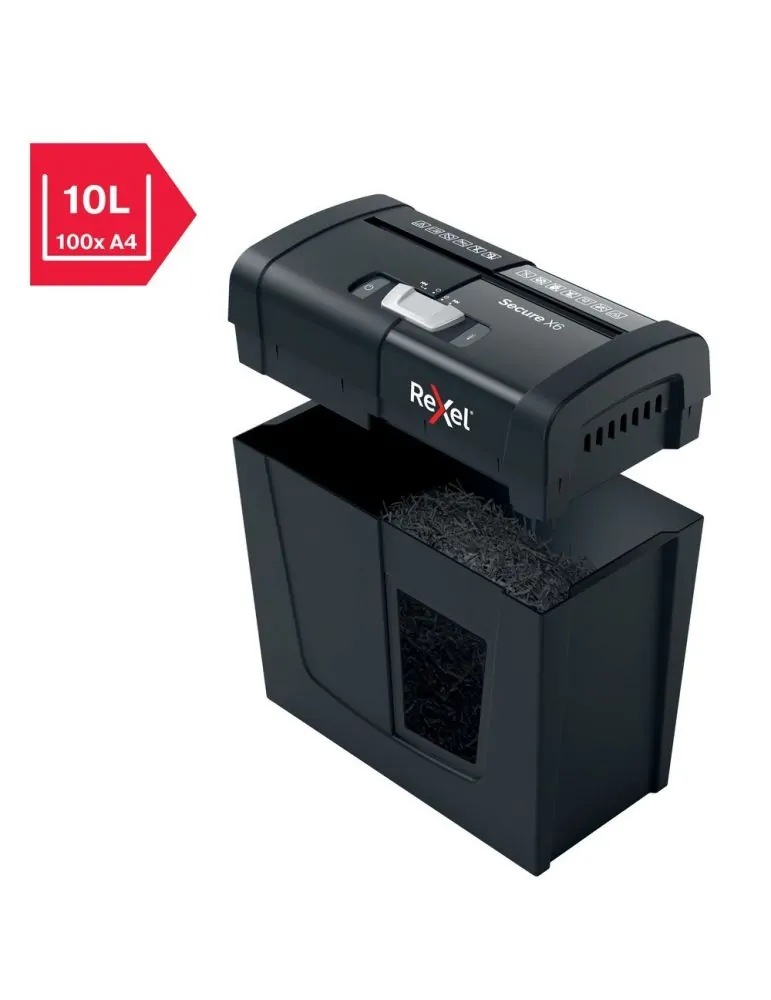 Distrugator manual documente rexel secure x6 6 coli p4 cross-cut (tip confeti) cos 10 litri negru 2020122eu (include tv