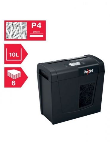 Distrugator manual documente rexel secure   x6   6 coli p4 cross-cut (tip confeti) cos  10 litri negru 2020122eu (include tv  Re