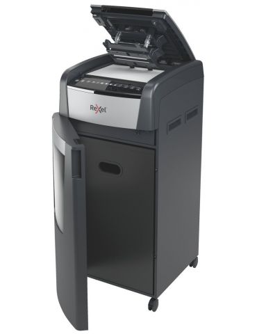 Distrugator automat documente rexel optimum 750m  750 coli p5 micro-cut (tip particule) cos 140 litri negru-gri 2020750meu (i Re